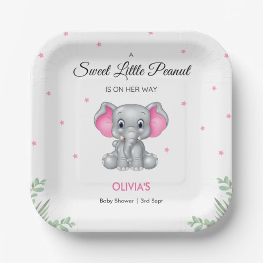 Elephant Sweet Little Peanut Girl Babydusche Pappteller (Vorderseite)