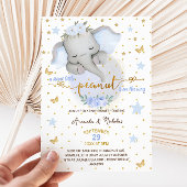 Elephant Sweet Peanut Floral Blue Baby Boy Dusche Einladung