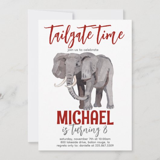 Elephant Tailgate Birthday Invite Einladung (Vorderseite)