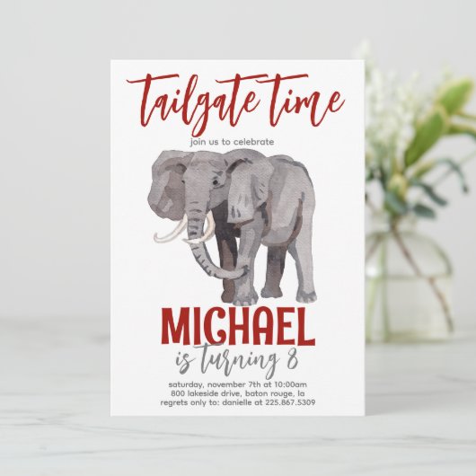 Elephant Tailgate Birthday Invite Einladung (Stehend Vorderseite)