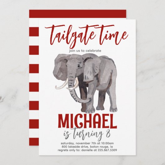 Elephant Tailgate Birthday Invite Einladung (Vorne/Hinten)