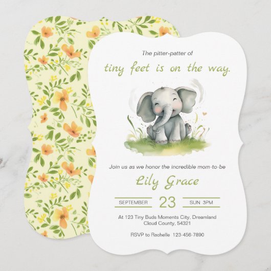 Elephant Theme Kinderdusche Einladung (Vorne/Hinten)