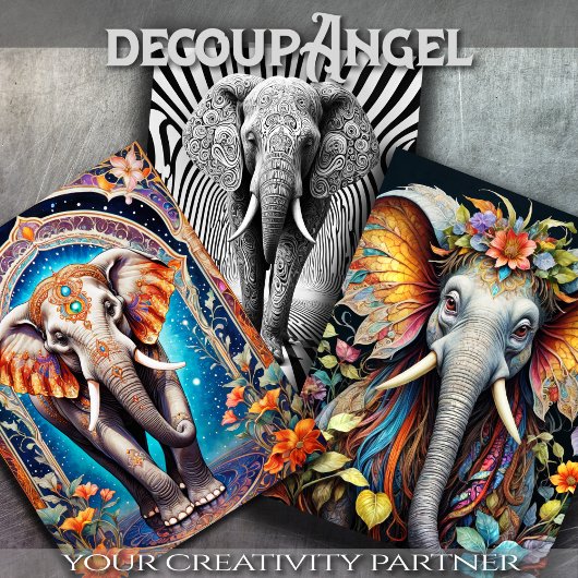 Elephant Theme Set - Decoupage - Geschenkpapier Set