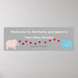 Elephant Theme Twin Boy & Girl Baby Showbanner Poster