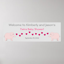 Elephant Theme Twin Girls Baby Shower Banner Poster