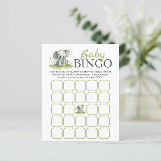 Elephant Themed Baby Dusche Bingo Paper Sheet
