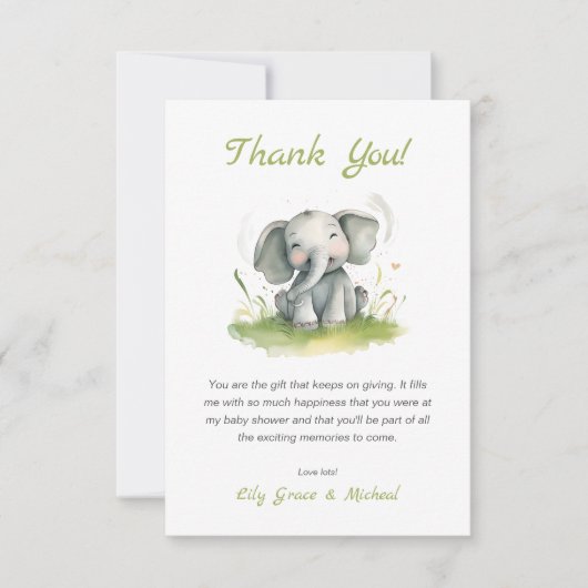 Elephant Themed Baby Dusche Danke Karte (Vorderseite)