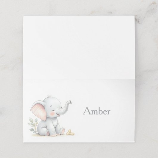Elephant Themed Baby Shower Place Cards Platzkarte (Außenseite Aufgefaltet)