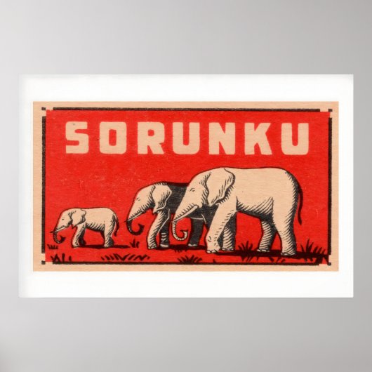 Elephant Three Elephants Vintage Matchbox Label Poster (Vorne)