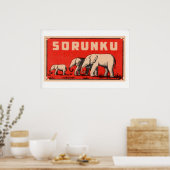 Elephant Three Elephants Vintage Matchbox Label Poster (Küche)
