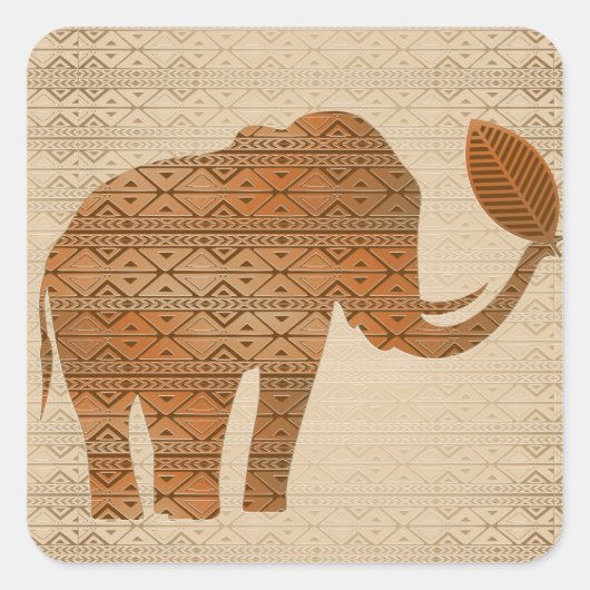 Elephant Tribal Art Design Quadratischer Aufkleber (Vorderseite)
