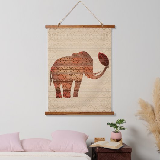 Elephant Tribal Art Design Wandteppich Mit Holzrahmen (Schlafzimmer)