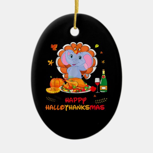 Elephant Turkey Thankgiving Funny Wine Happy Hallo Keramik Ornament (Vorne)