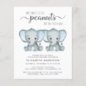 Elephant Twin Baby Boys Shower Budget Einladung (Vorderseite)
