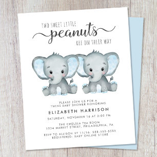 Elephant Twin Baby Boys Shower Budget Einladung