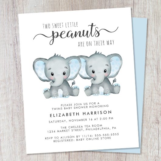 Elephant Twin Baby Boys Shower Budget Einladung