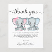 Elephant Twin Baby Girl Boy Dusche Danke Karte (Vorderseite)