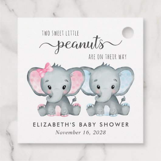 Elephant Twin Baby Girl Boy Dusche Vielen Dank Geschenkanhänger (Rückseite)