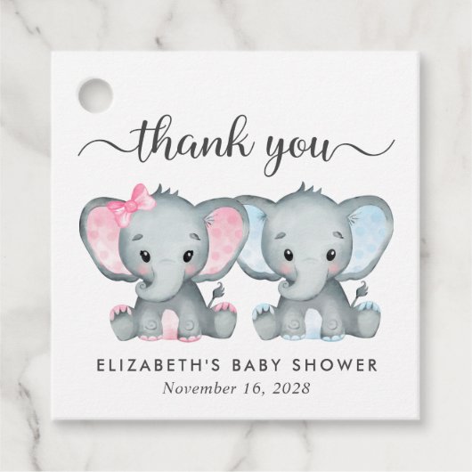 Elephant Twin Baby Girl Boy Dusche Vielen Dank Geschenkanhänger (Vorderseite)