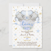 Elephant Twin Boys Baby Boy Dusche Einladung (Vorderseite)