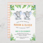 Elephant Twin Boys Birthday Little Peanuts Party Einladung (Vorne/Hinten)