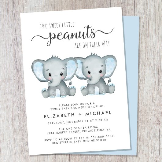 Elephant Twin Boys Couples Kinderdusche Einladung