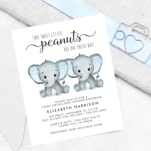 Elephant Twin Boys Virtual Shower Budget Einladung