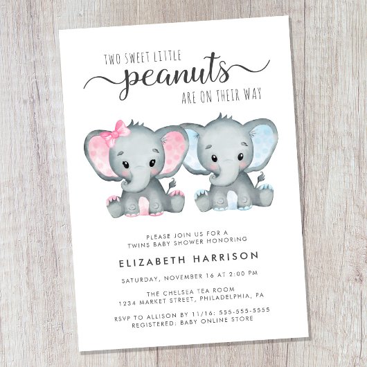 Elephant Twin Girl Boy Baby Shower Einladung