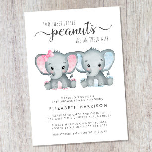 Elephant Twin Girl Boy Babydusche per Mail Einladung