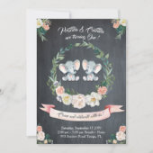 Elephant twin girl Invitation, Floral, Baby 1st Einladung (Vorderseite)