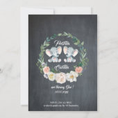 Elephant twin girl Invitation, Floral, Baby 1st Einladung (Rückseite)