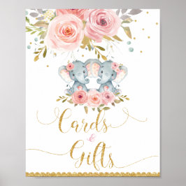 Elephant Twin Girls Baby Shooting Cards & Gifts Sc Poster