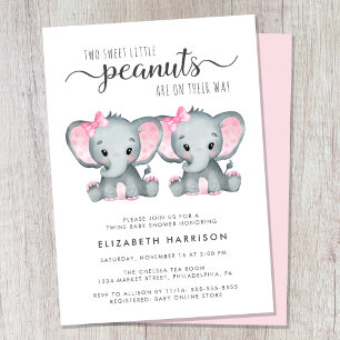 Elephant Twin Girls Baby Shower Einladung