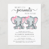 Elephant Twin Girls Baby Sprinkle Budget Einladung (Vorderseite)