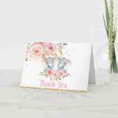 Elephant Twin Girls Babydusche Geburtstag Danke (Vorderseite)