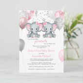 Elephant Twin Girls Balloon Virtual Baby Dusche in Einladung (Stehend Vorderseite)