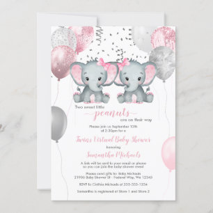 Elephant Twin Girls Balloon Virtual Baby Dusche in Einladung