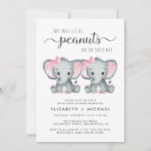 Elephant Twin Girls Couples Kinderdusche Einladung (Vorderseite)