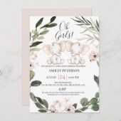 Elephant Twins Blumengrün Kinderdusche Einladung (Vorne/Hinten)