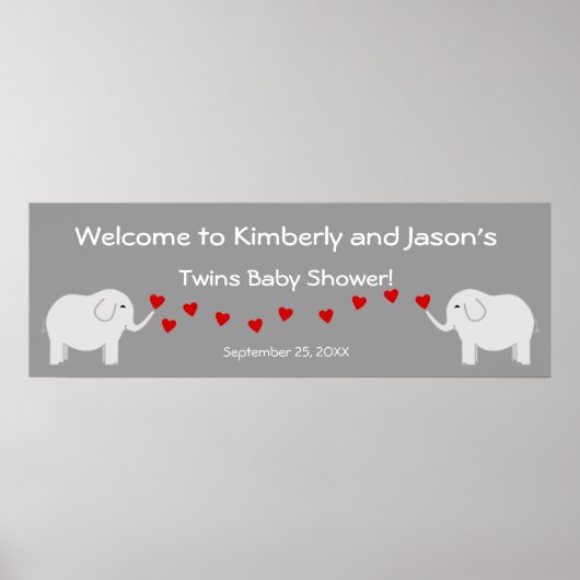 Elephant Twins Gender Neutral Baby Shower Banner Poster (Vorne)