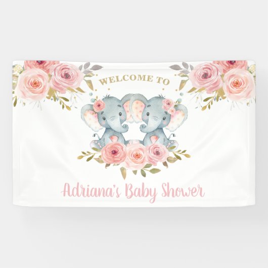 Elephant Twins Girls Babydusche im Hintergrund Dek Banner (Horizontal)