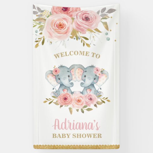 Elephant Twins Girls Babydusche im Hintergrund Dek Banner (Vertikal)