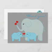 Elephant Twins in Blau Danke Postcard Postkarte (Vorne/Hinten)