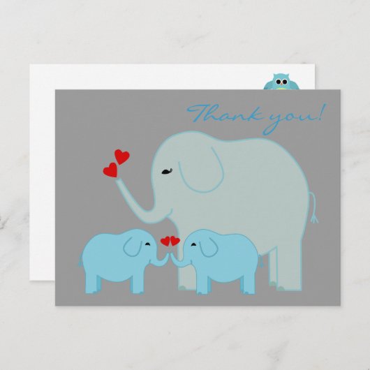 Elephant Twins in Blau Danke Postcard Postkarte (Vorne/Hinten)