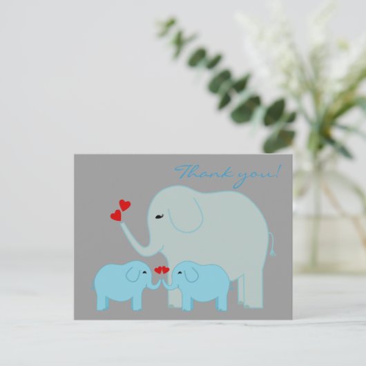 Elephant Twins in Blau Danke Postcard Postkarte (Stehend Vorderseite)