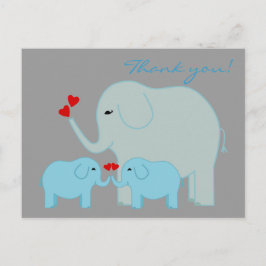 Elephant Twins in Blau Danke Postcard Postkarte