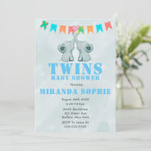 Elephant Twins Watercolor Baby Shower Einladungen (Stehend Vorderseite)