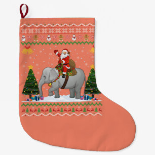 Elephant Ugly Xmas Gift Santa Riding Elephant Xmas Großer Weihnachtsstrumpf