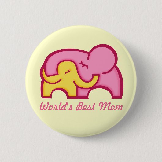 Elephant-Umarmung Beste Mama-Taste Abzeichen gelb Button (Vorderseite)