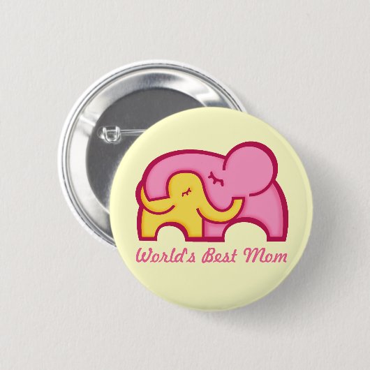 Elephant-Umarmung Beste Mama-Taste Abzeichen gelb Button (Vorne & Hinten)